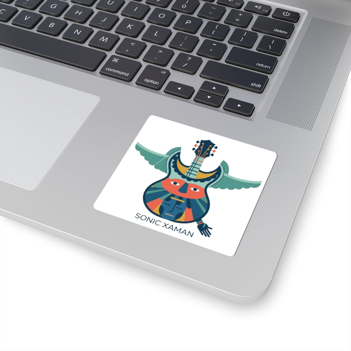 Sonic Xaman Guitar Mix Kiss-Cut Sticker — Colorful Winged Guitar Totem
