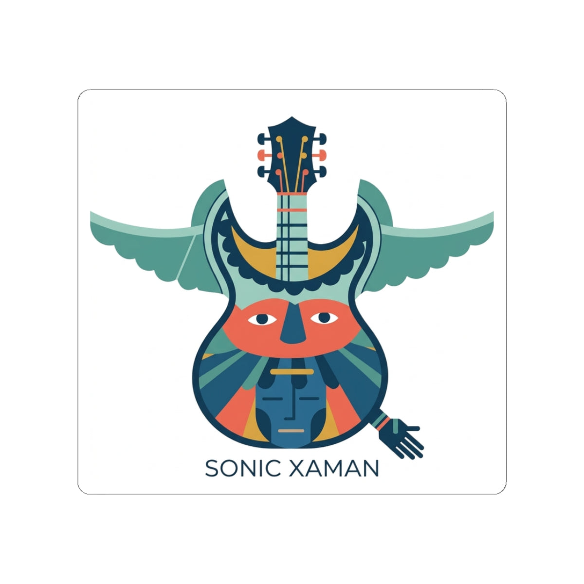 Sonic Xaman Guitar Mix Kiss-Cut Sticker — Colorful Winged Guitar Totem