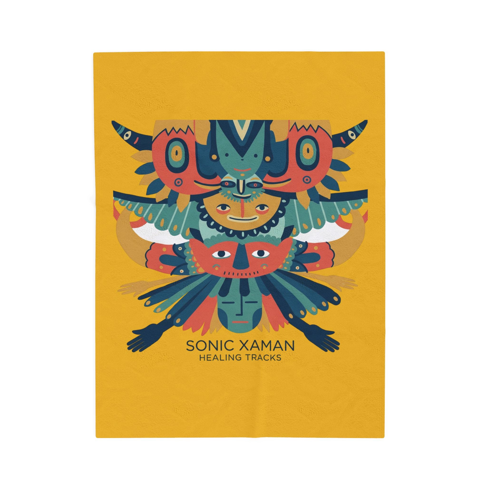 Velveteen Plush Blanket — Colorful Tribal Totem 'Sonic Xaman Healing Tracks' Throw
