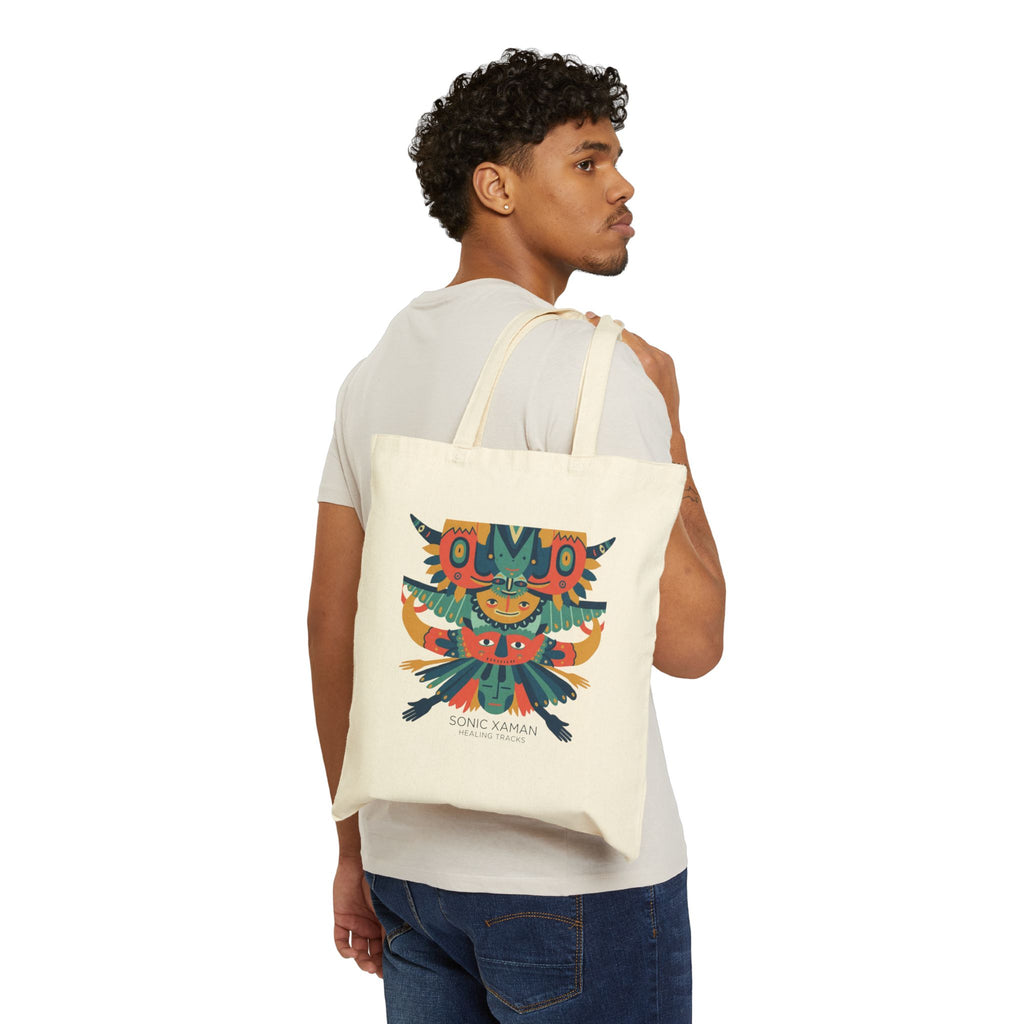 Canvas Tote Bag — Colorful Totem & “Deep Breath In” Eco Shopper