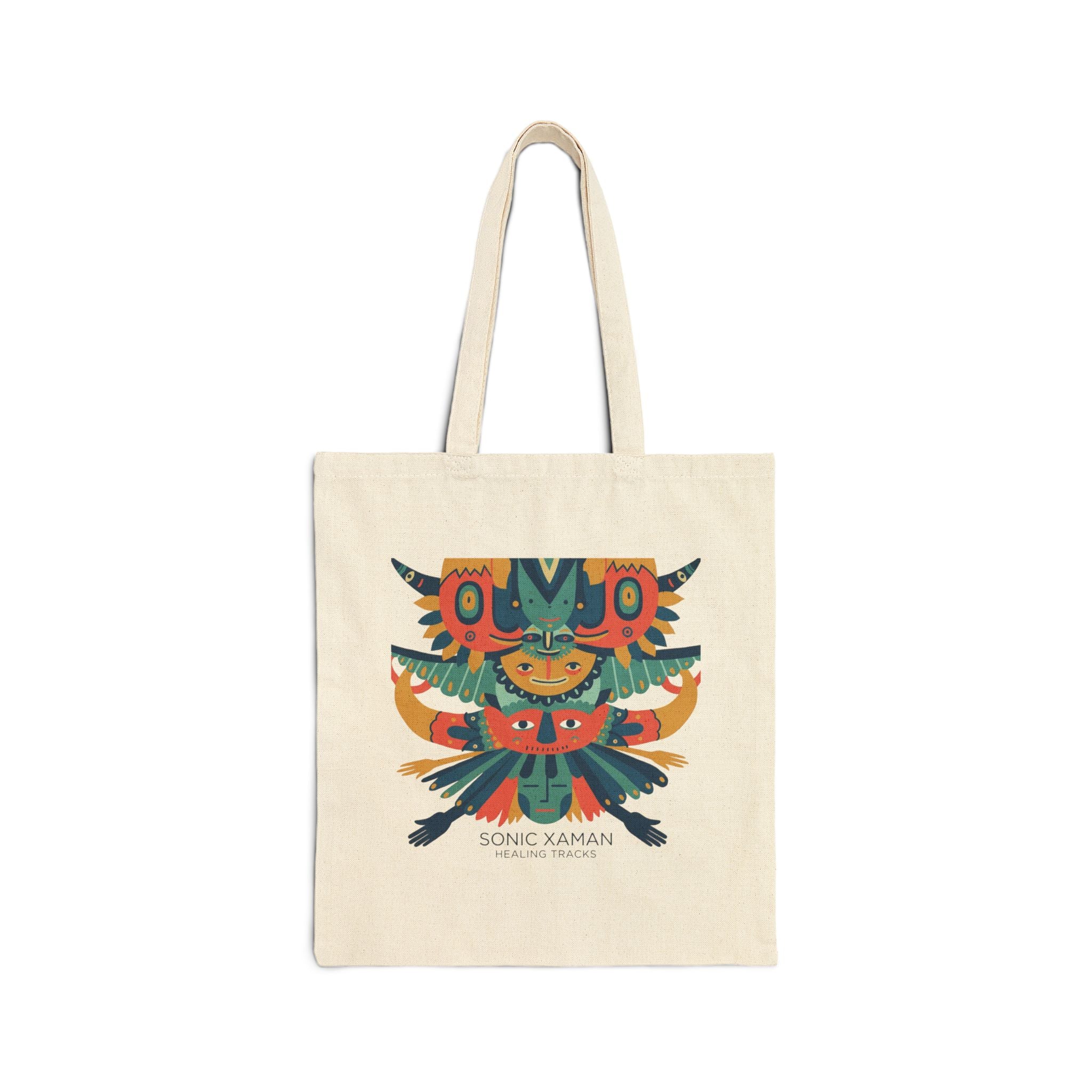 Canvas Tote Bag — Colorful Totem & “Deep Breath In” Eco Shopper